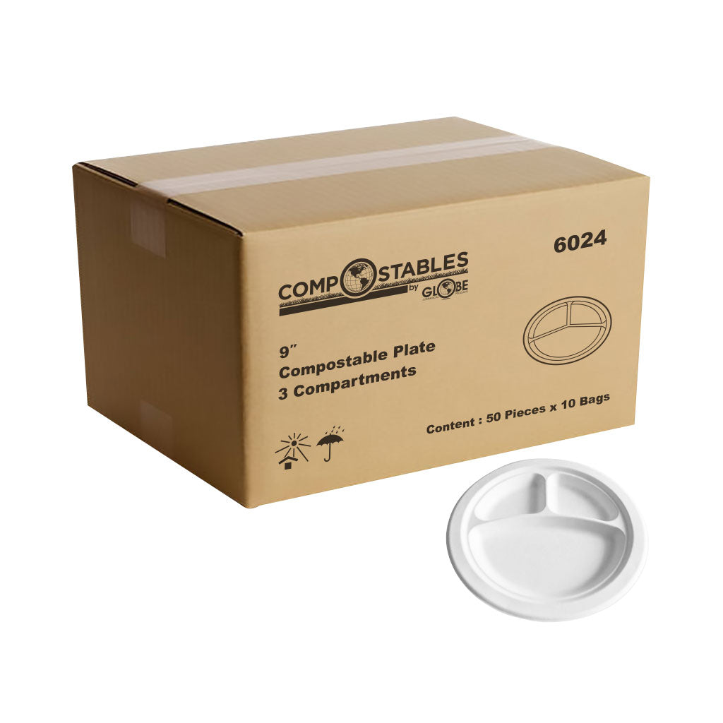 Compostable Plates with Compartments (case of 500)