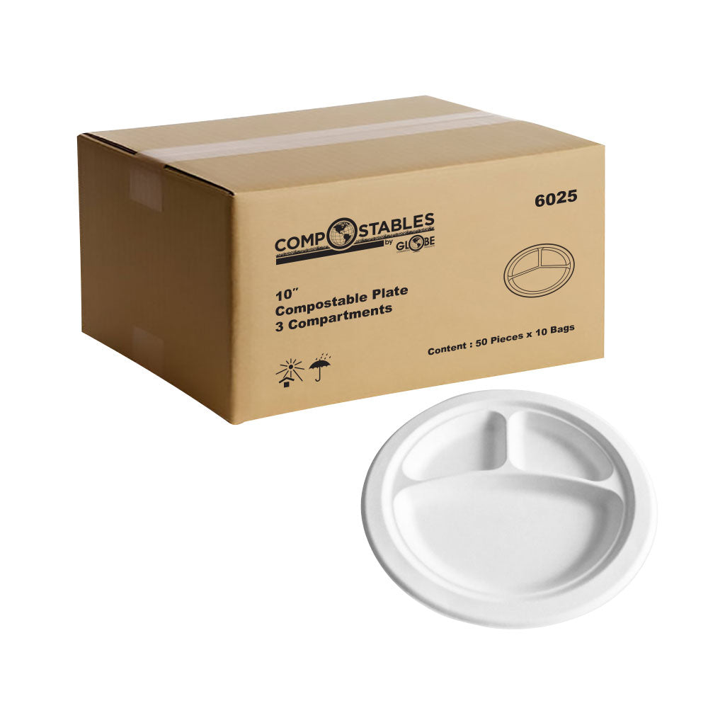 Compostable Plates with Compartments (case of 500)