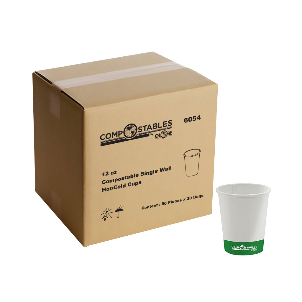 Single Wall Hot/Cold Compostable Paper Cups (case of 1000)